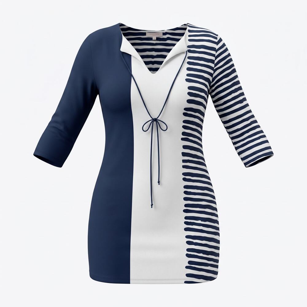 Shiraleah Navy & White Cotton Lawn Colorblock Striped Dress M